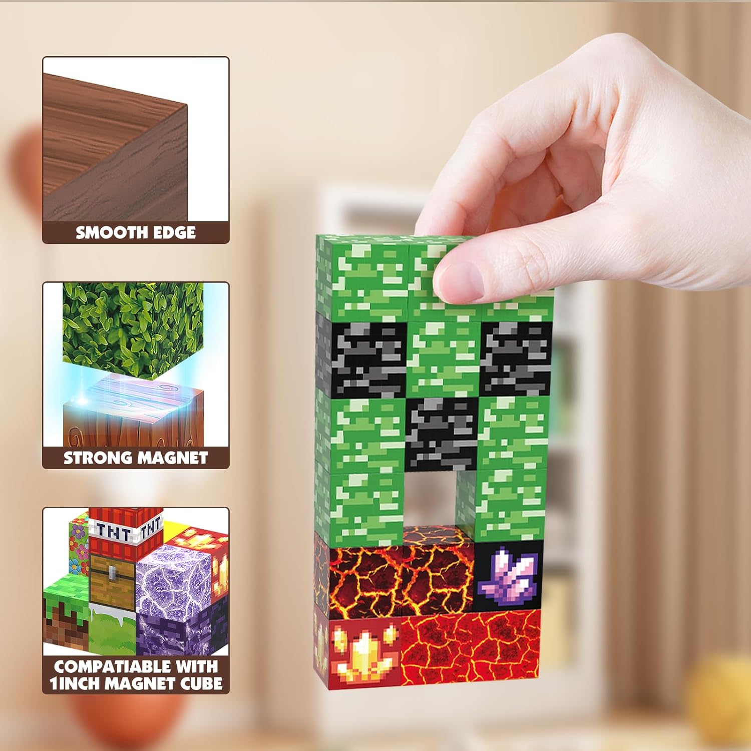 Detalle de MEDMHSMA Magnetic Blocks (100-piece) 1 inch magnetic building cubes for Montessori-style STEM play
