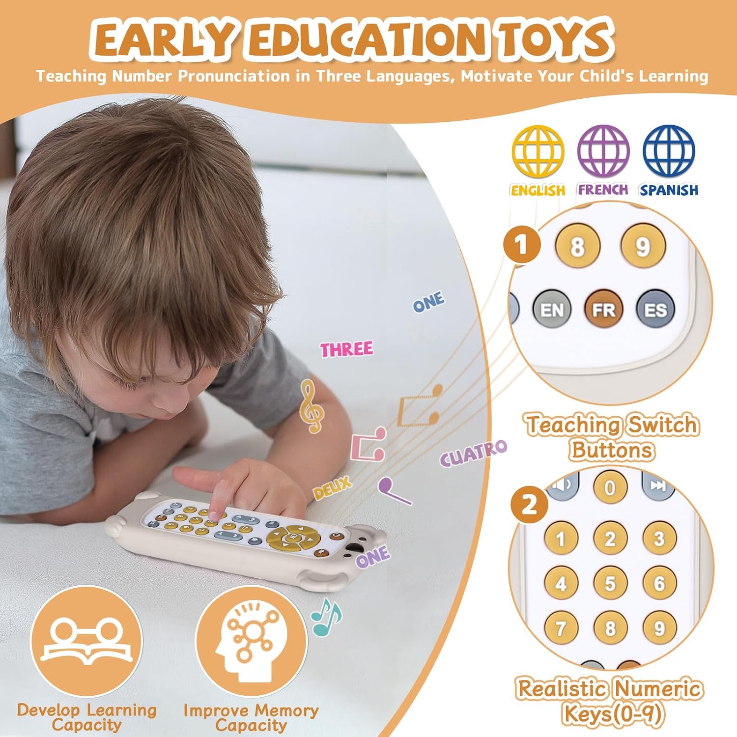 Detalle de Orzbow Baby Musical Remote Control Toy with Number Teaching (remote-style learning for 6–18 months)