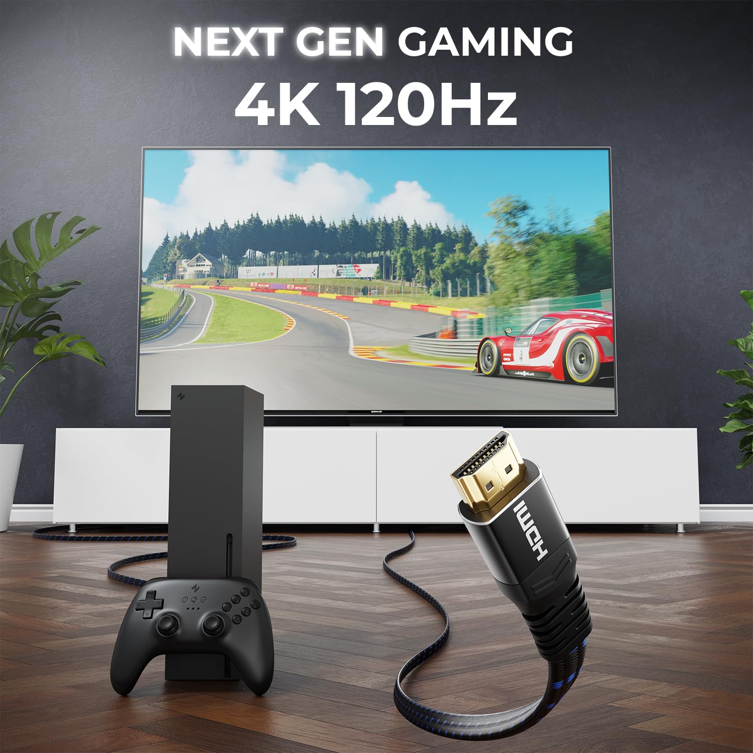 Detalle 2 de deleyCON 3,0 m Flaches HDMI 2.1 Kabel – 8K/4K Gaming-Kabel für TV, Monitor, PS4/PS5, Xbox, Dolby Atmos & ARC/eARC