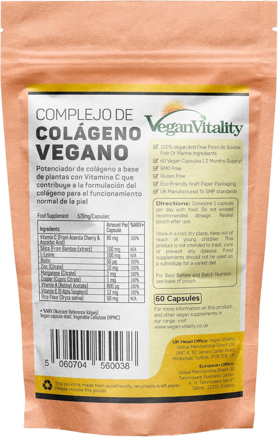 Detalle de Vegan Vitality Suplemento de Colágeno 2 meses