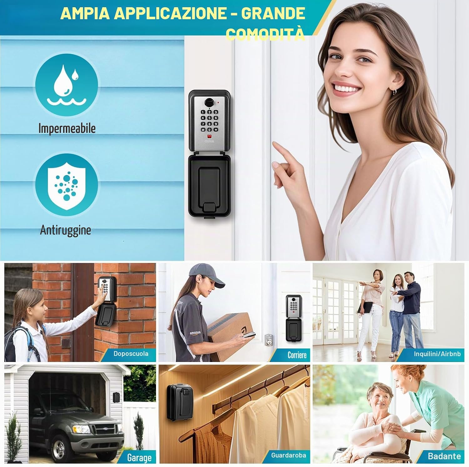 Detalle 2 de BTNEEU Cassetta Chiavi con Codice a 12 cifre – Cassaforte da parete resistente alle intemperie per chiavi, accessi e piccoli oggetti