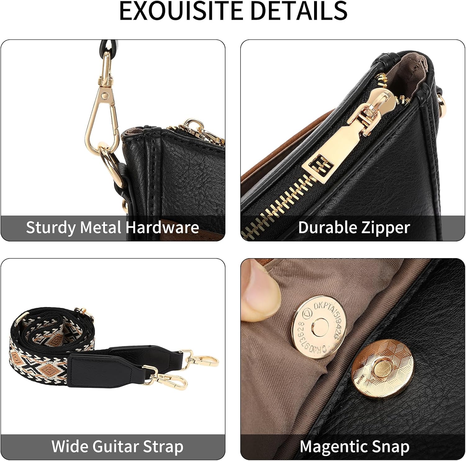 Detalle de GAEKEAO Trendy Crossbody Bag for Women with Multi Zip Pockets and Adjustable Wide Strap