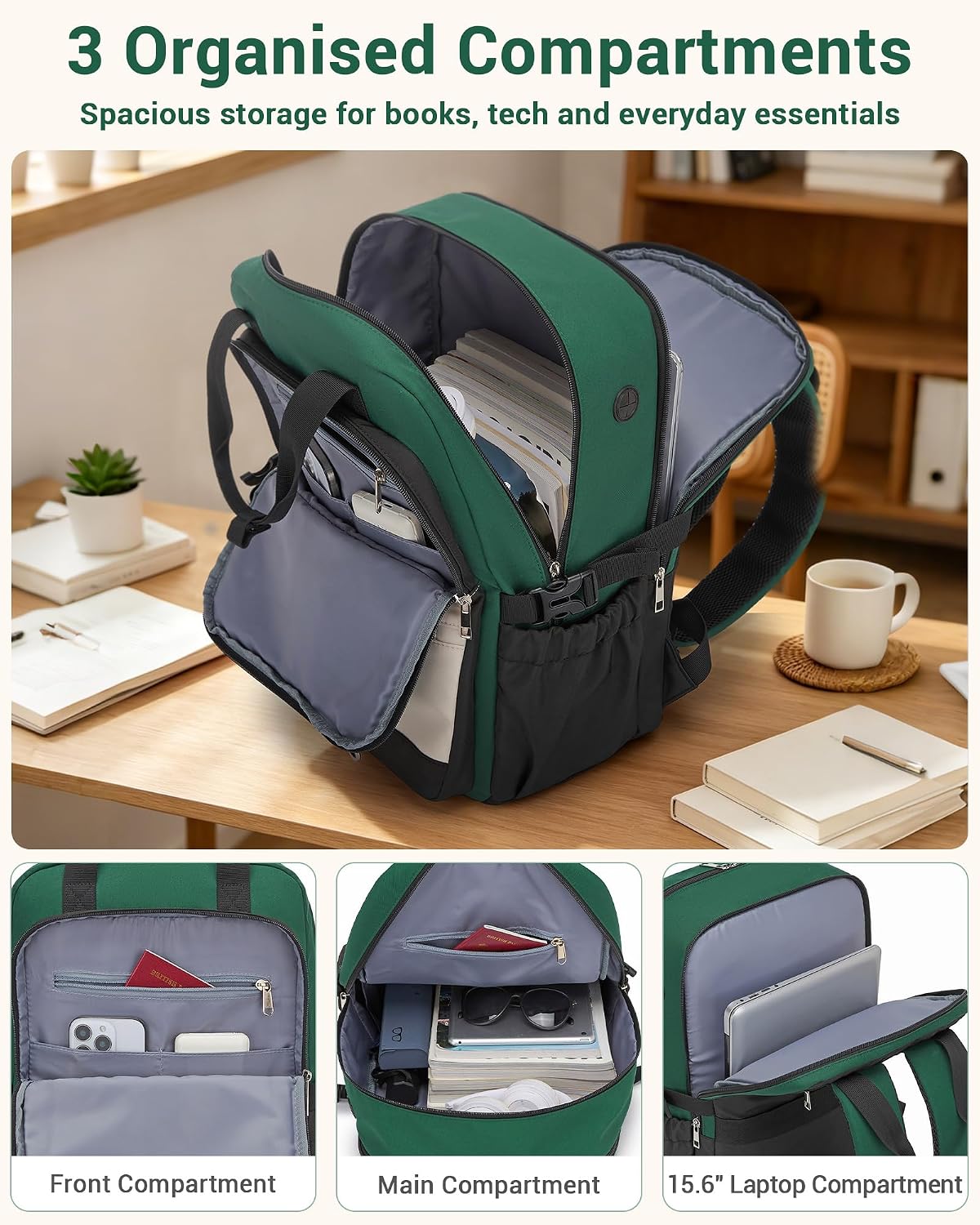 Detalle de Kono Laptop Backpack for Women with Pouch Pocket: 15.6 Inch Capacity, Water-Resistant, Everyday Work & Travel