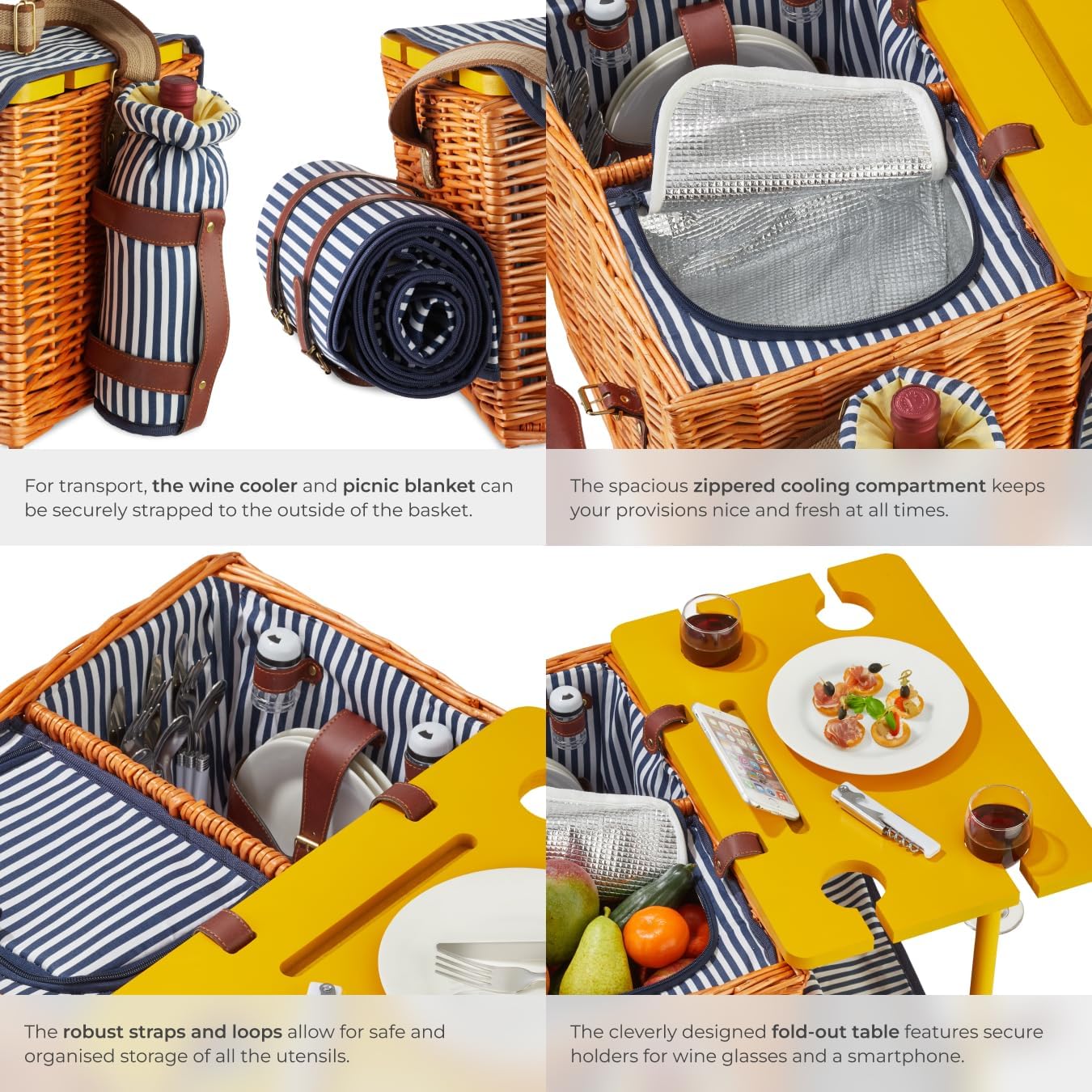 Detalle de tectake 405191-2 Rügen picknickkorg för fyra med kylfack och filt