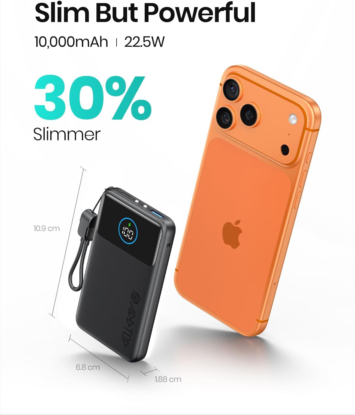 Thumbnail 1 de A ADDTOP UltraSlim 10000mAh Power Bank with built-in USB-C cables (22.5W fast charging)