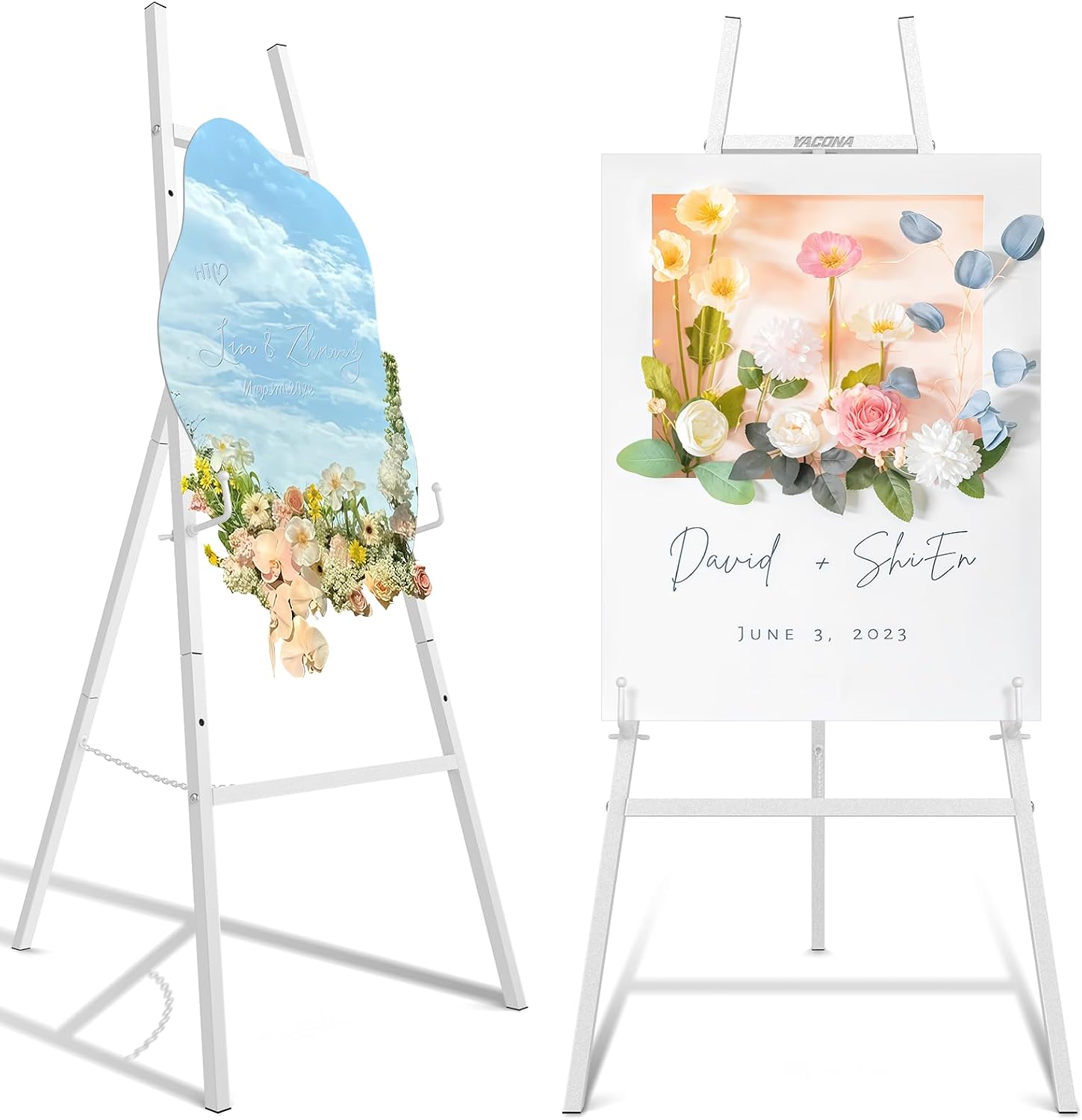 Detalle 2 de Yozoia Adjustable Metal Sign Easel, 4-Level Height, Folding Chain, White