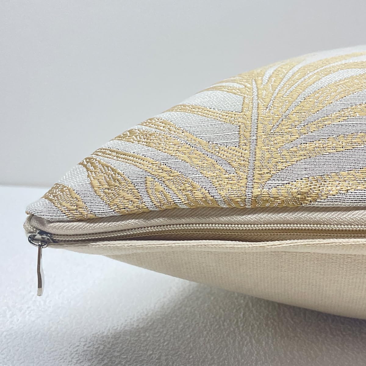 Detalle de Tennove Cushion Covers 50x50cm: Cotton Linen & Velvet Throw Pillow Covers Set of 2 in Khaki with Tropical Leaf Pattern