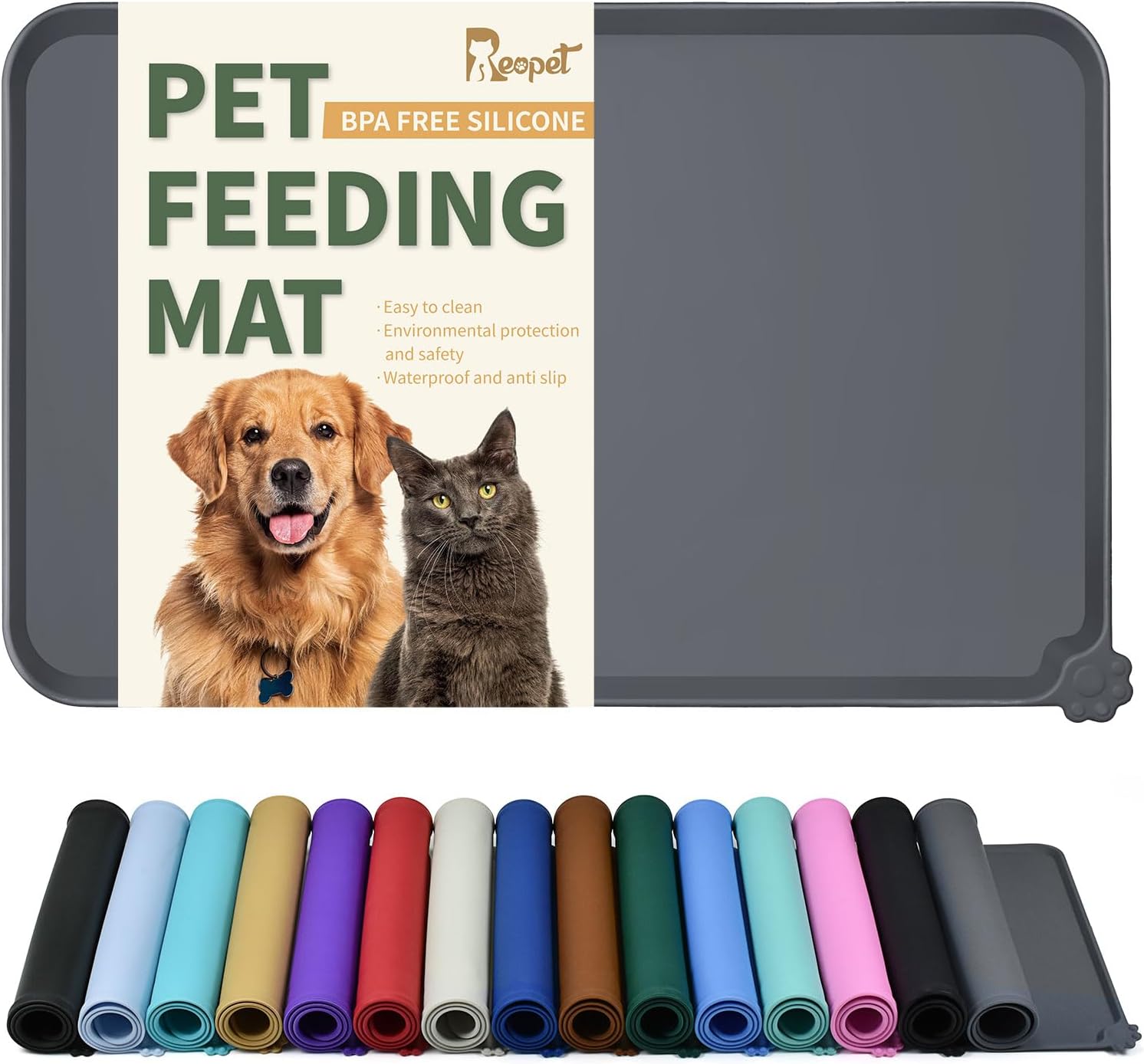 Detalle de Reopet Waterproof Pet Feeding Mat with Raised Non-Slip Silicone Edges