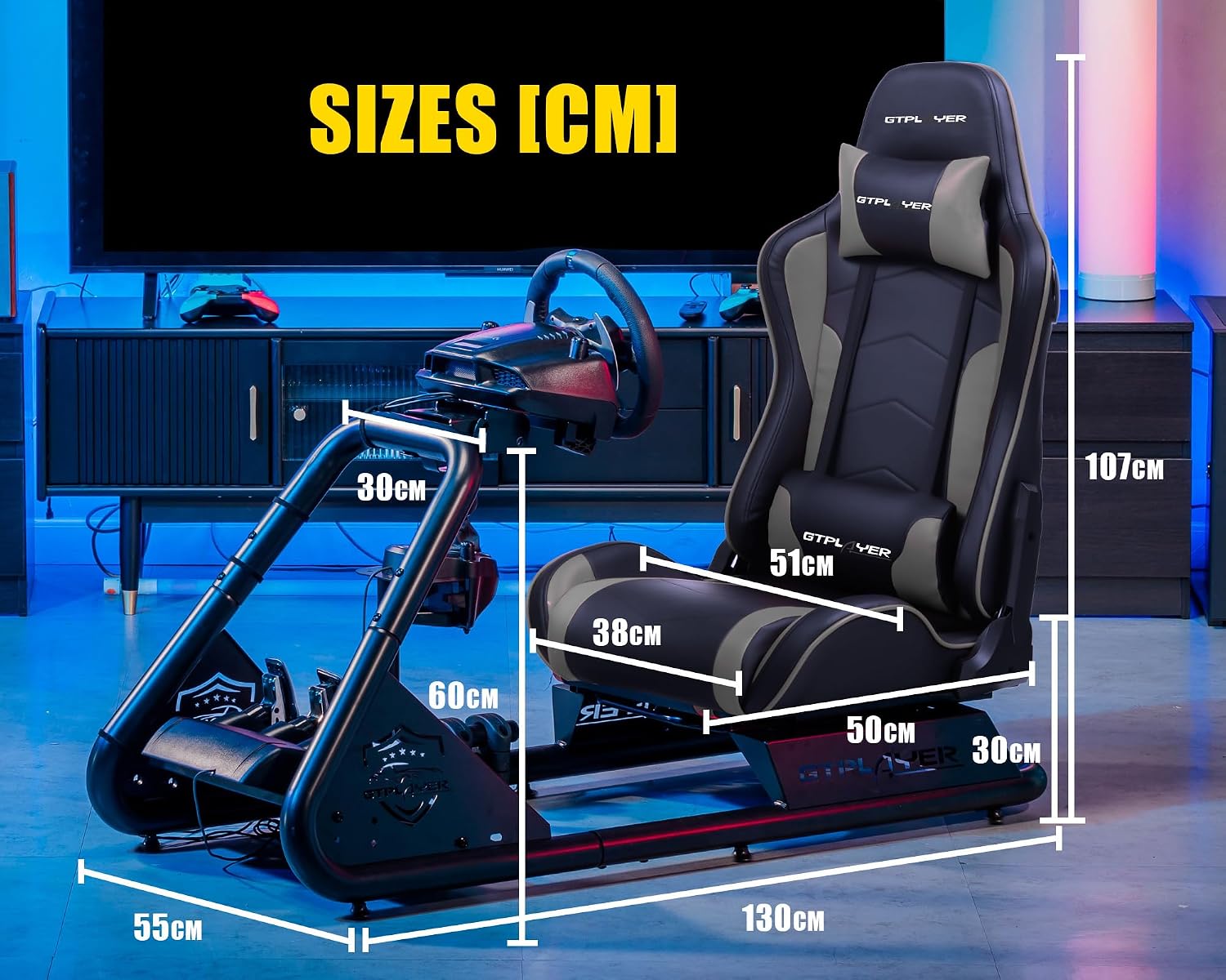 Detalle 2 de GTPLAYER BE-S03-C rijsimulatorstoel voor pc met luidsprekers en verstelbare stuurhouder