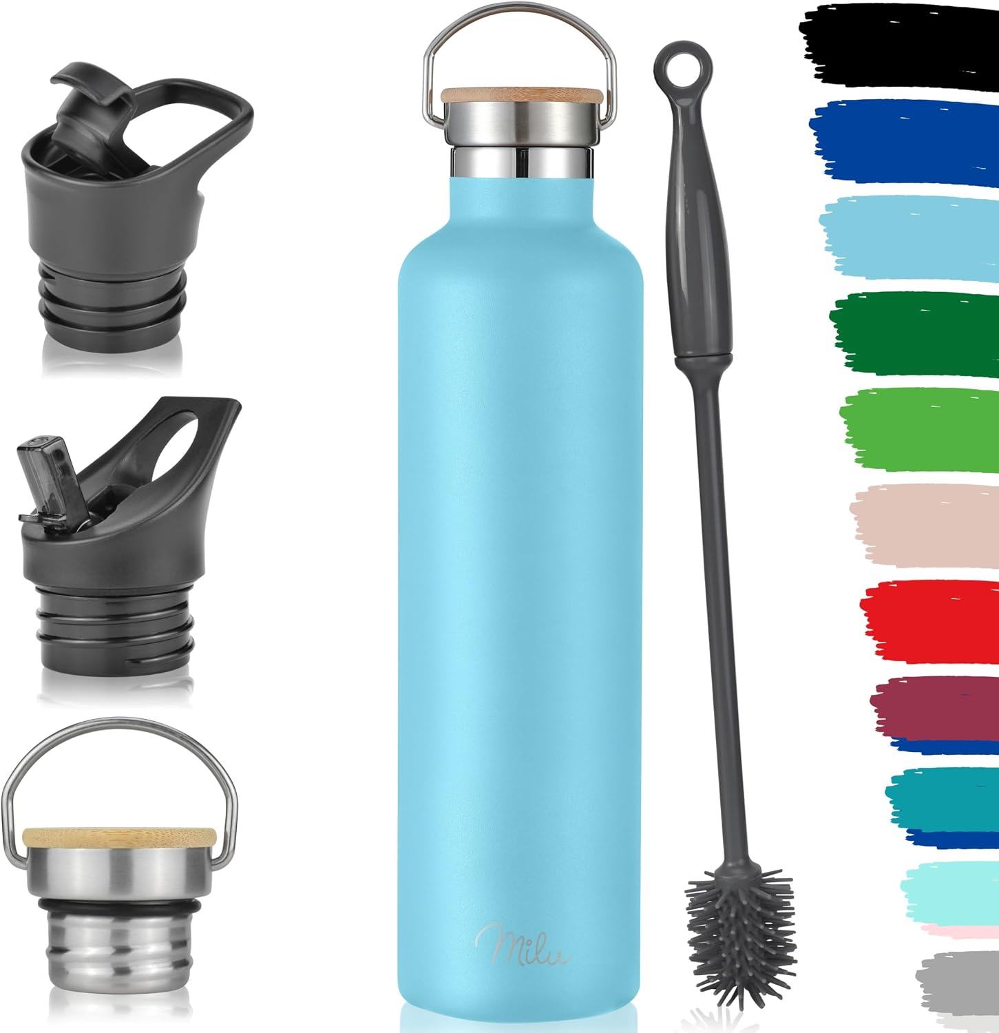 Detalle de Milu Edelstahl-Trinkflasche mit Strohhalm, doppelwandig vakuumisoliert (350/500/750/1000 ml) – 100 % dicht, auslaufsicher