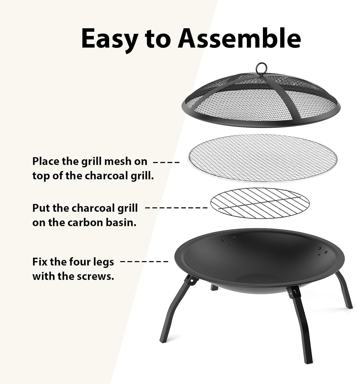 Thumbnail 3 de INCIKITI Foldable Portable Camping Fire Pit with Charcoal Grate, Grilling Grid and Spark Guard