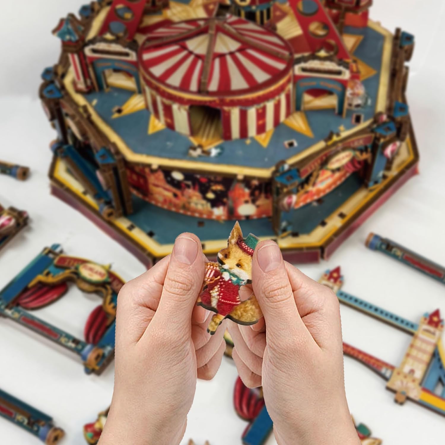 Detalle de STRUCWOOD DIY 3D Holzpuzzle Riesenrad (Hundertjahr-Riesenrad) inkl. Lichtern & Musik – Miniatur-Zirkushaus als Bauset