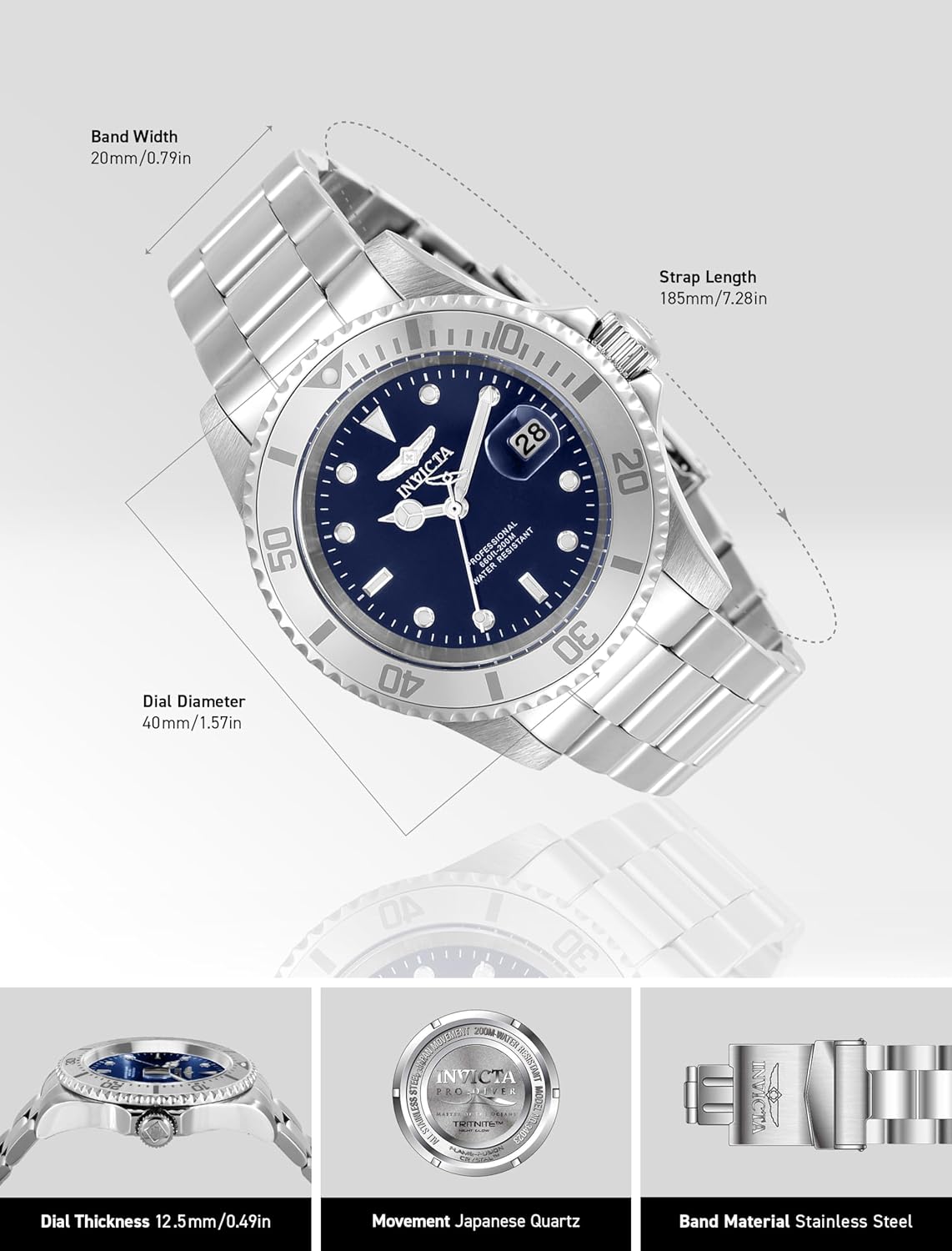 Thumbnail 2 de Invicta Pro Diver Edelstahl Herren Quarzuhrwerk – 40 mm, Blau
