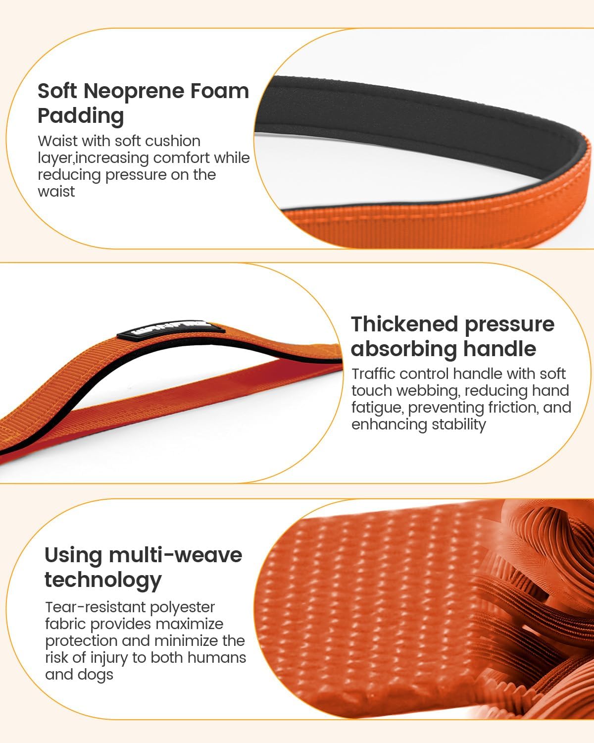 Detalle de WANFIRE Freihändige Hundeleine – robuste, verstellbare Lange Leine mit reflektierendem Design (Orange)