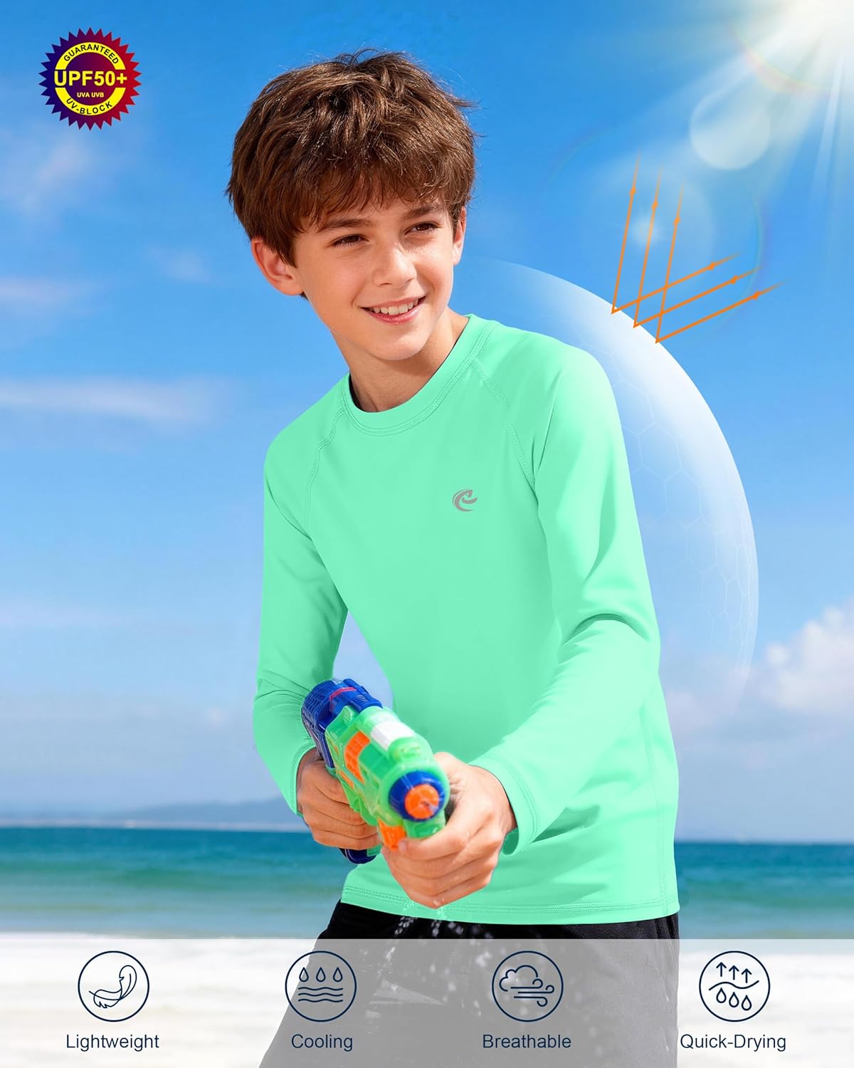Thumbnail 4 de Boys UPF 50+ Long Sleeve Swim Shirt with Sun Protection (1–2 Pack)