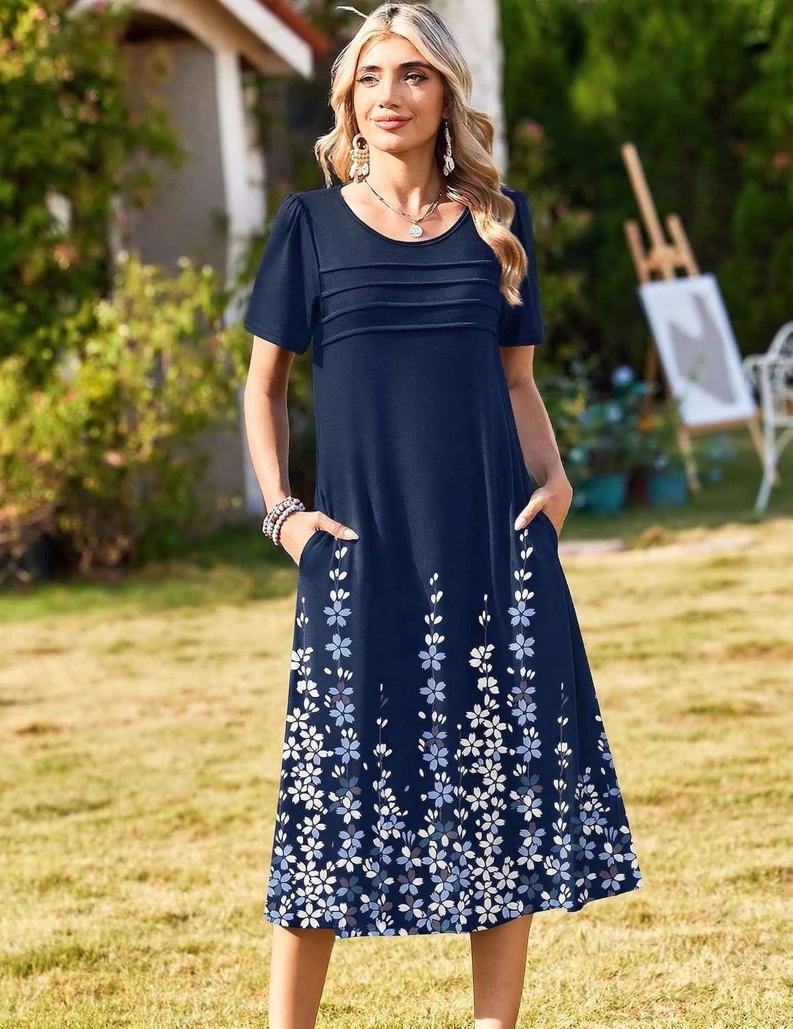 Detalle 2 de Zeagoo Womens Casual Flare Midi Dress