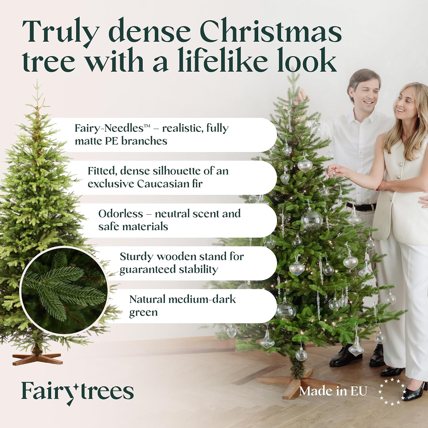 Detalle 2 de FairyTrees FT06 artificial Christmas tree, 220 cm, 100% PE branches