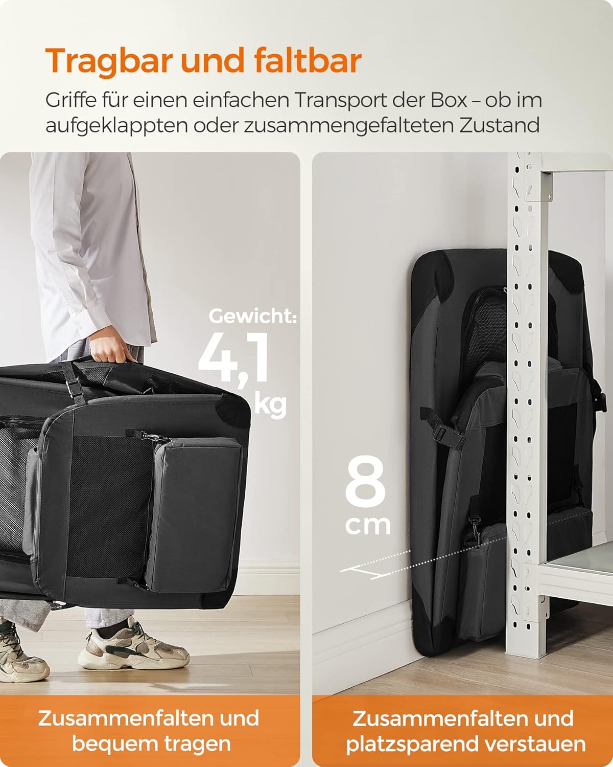 Detalle 2 de Feandrea faltbare Hundebox XL 81 × 58 × 58 cm – Transportbox Hund mit Metallrahmen (PDC80H)