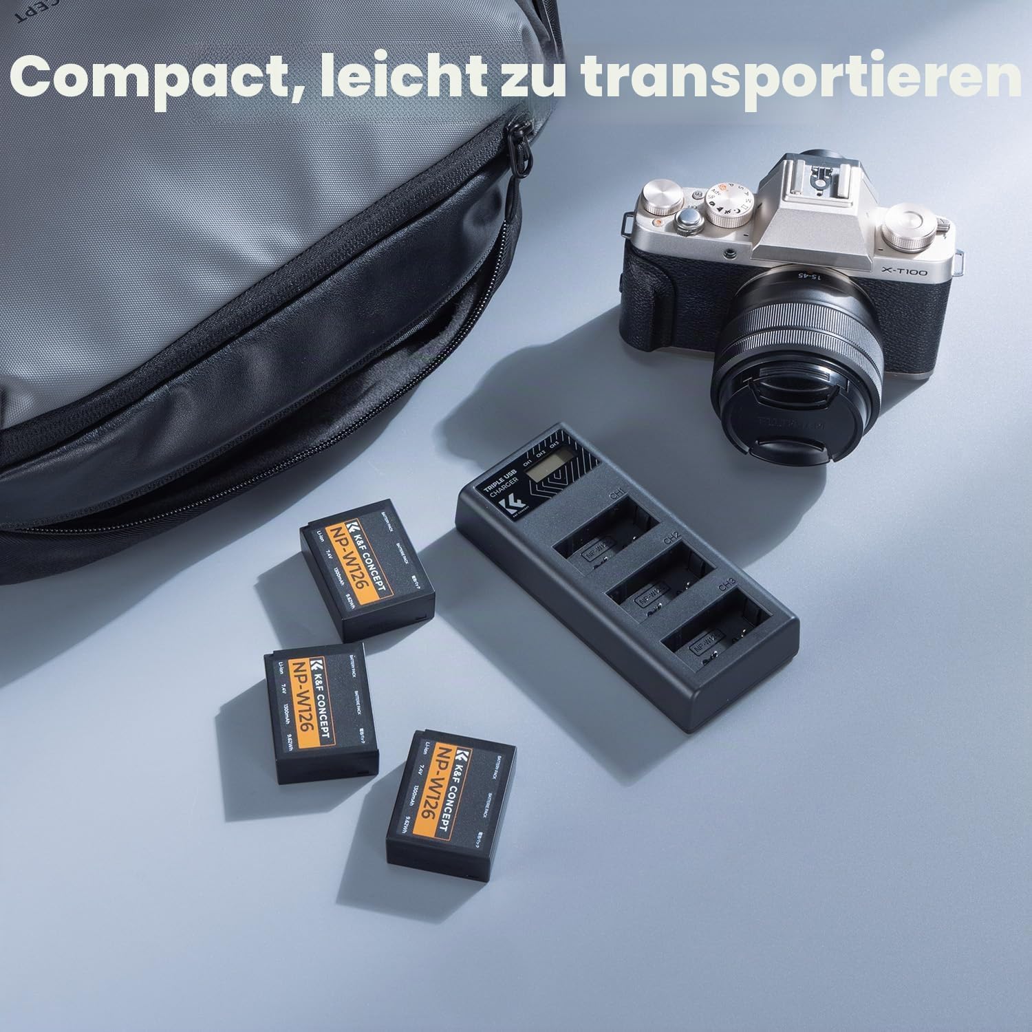 Thumbnail 6 de K&F CONCEPT NP-W126 / NP-W126S 3er-Pack Akkus inkl. 3-Fach-Ladegerät (kompatibel mit Fujifilm X-Serie)