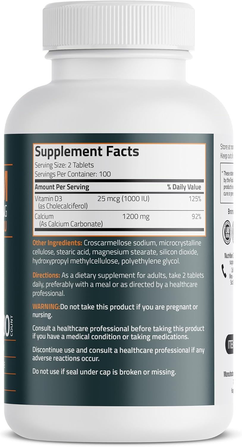 Detalle de Bronson Calcium 1200 mg + Vitamin D3 1000 IU, 200 Tablets