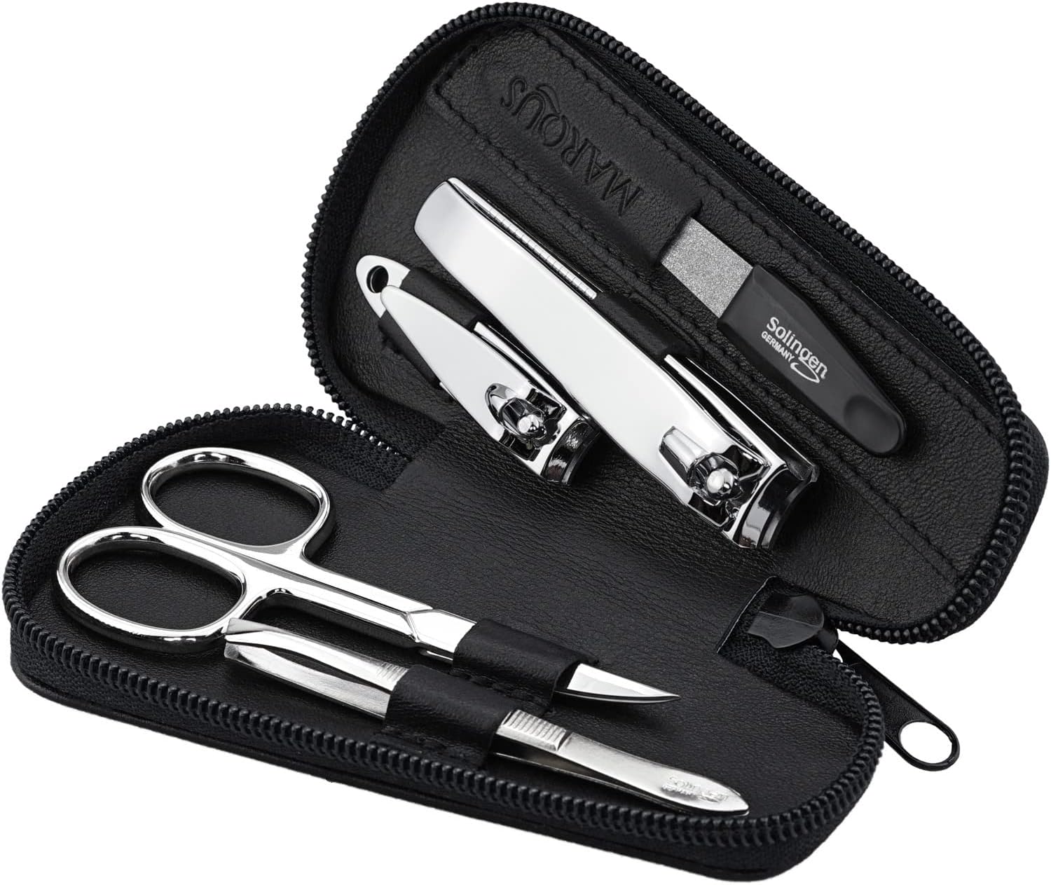 marQus kit manucure pedicure professionnel 5pc – étui en cuir véritable, outils Solingen