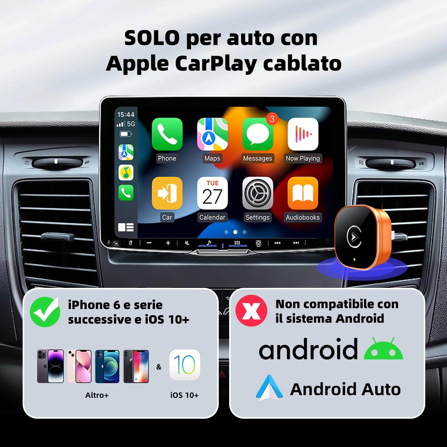 Thumbnail 3 de MYCIMRE 2026 Adattatore Wireless CarPlay mini con USB per auto (CarPlay cablato, Wi‑Fi e Bluetooth)