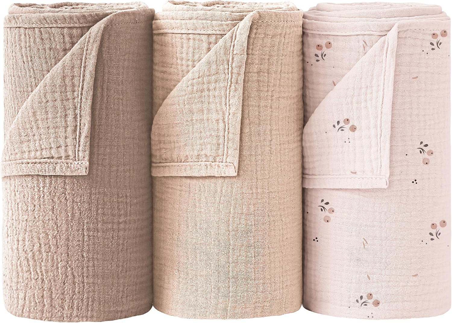 Detalle de bearmoss Muslin Swaddle Blankets – 100% Cotton, 96x100cm, 3 Pack (Berry)