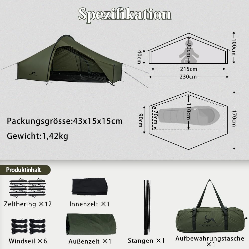 Detalle 2 de TOMOUNT Bivy Tnl-4NyZt bivaktent voor 1 persoon, waterdicht en dubbellaags