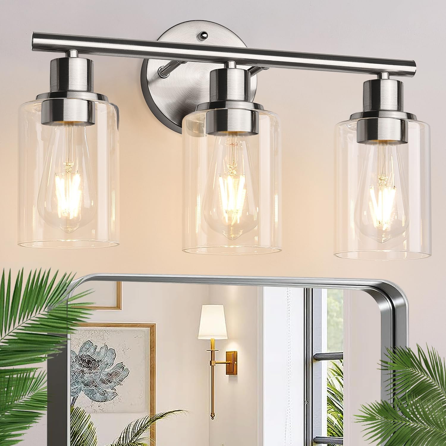 Detalle de Zarbitta Gf-sxbv-41 3-Light Vanity Light, Brushed Nickel, Clear Glass