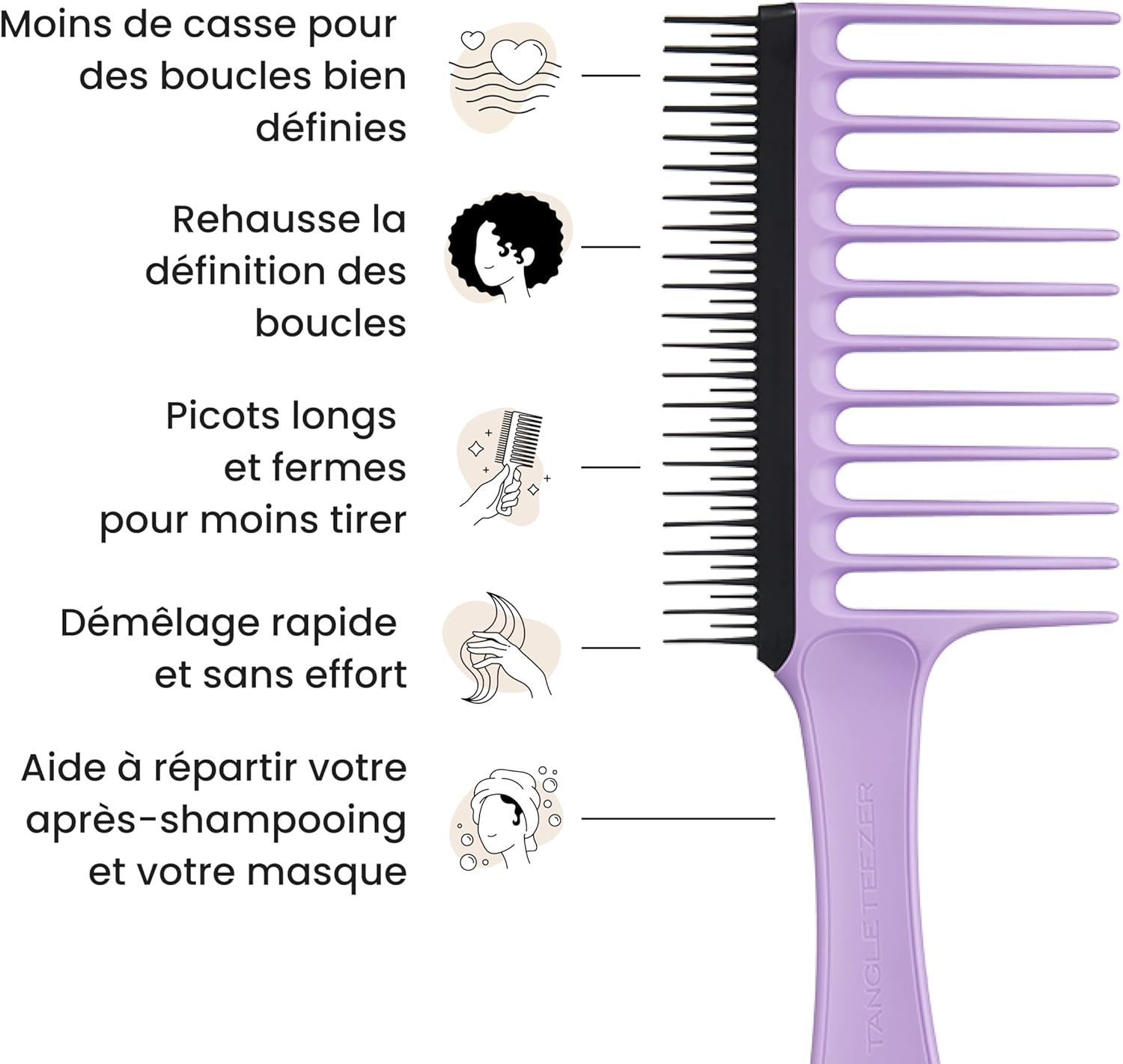Thumbnail 3 de Tangle Teezer Wide Tooth - Peigne bouclés et frisés 3C-4C, picots longs et courts, lilas et noir
