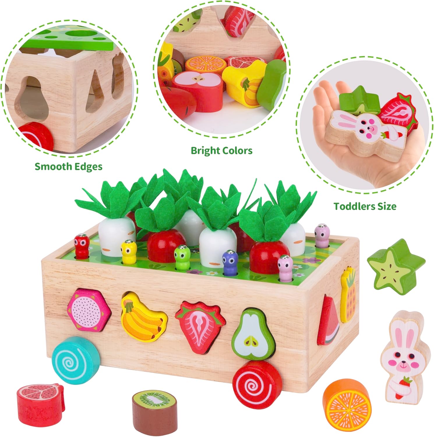 Detalle de KMTJT Montessori Bauernhof-Ernteauto – 7-in-1 Holzspielzeug für 1–4 Jahre