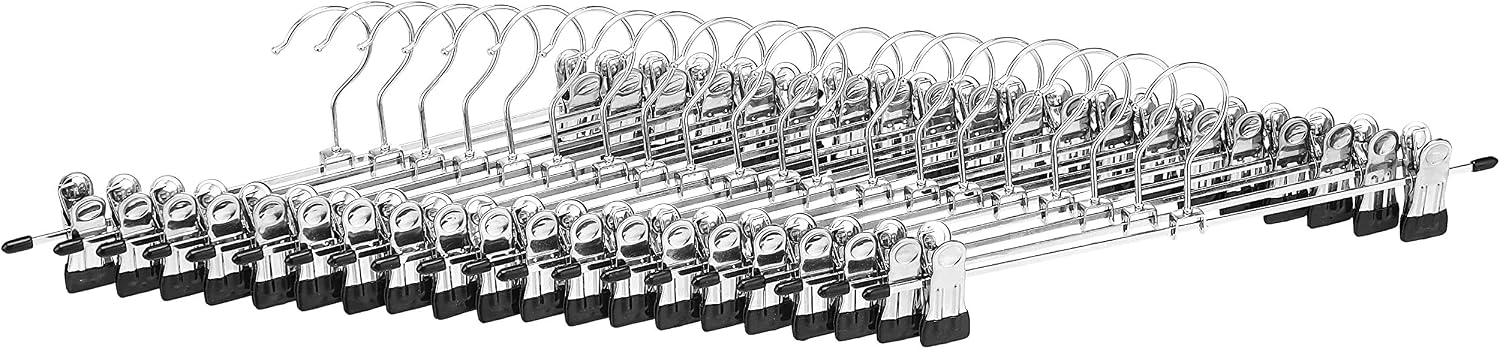 Detalle 2 de Amazon Basics Metal Trousers and Skirt Hangers with Clips, Chrome — Pack of 20