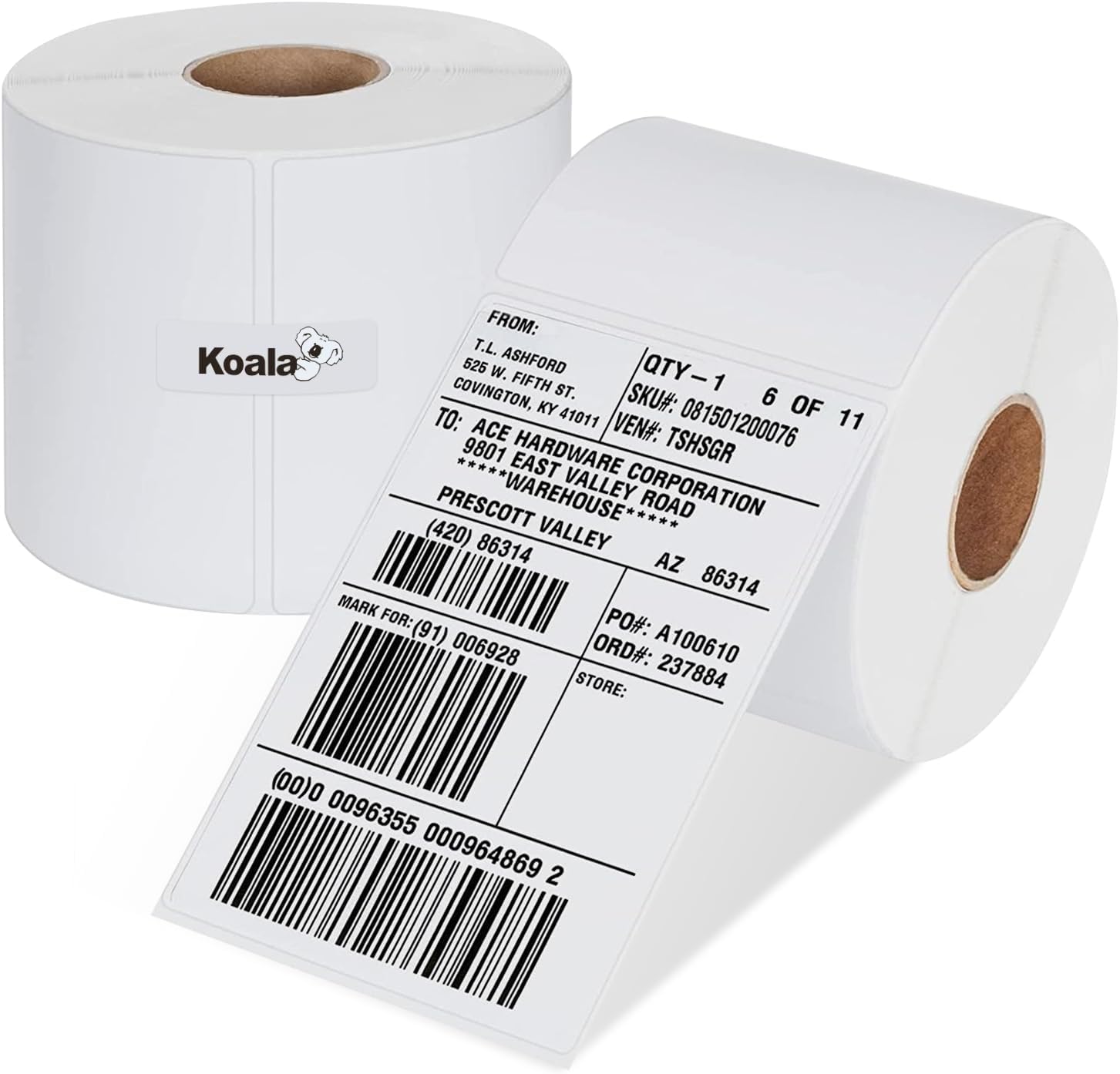 Koala Etichette Termiche 4x6 (100 x 150 mm), 2 rotoli per spedizioni DHL, DPD, Fedex, GLS, Hermes, UPS
