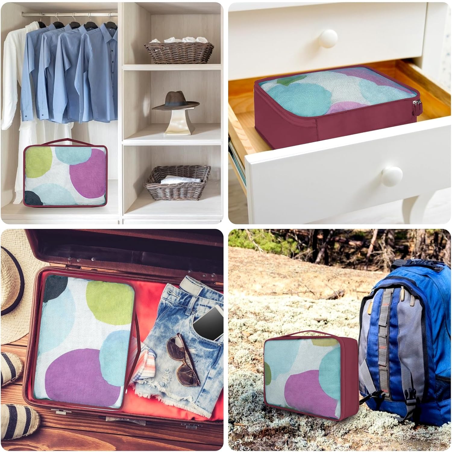 Thumbnail 6 de Große Koffer Organizer Set (12-teilig) – wasserdichte Packwürfel, Travel Organizer für Gepäck, Weinrot
