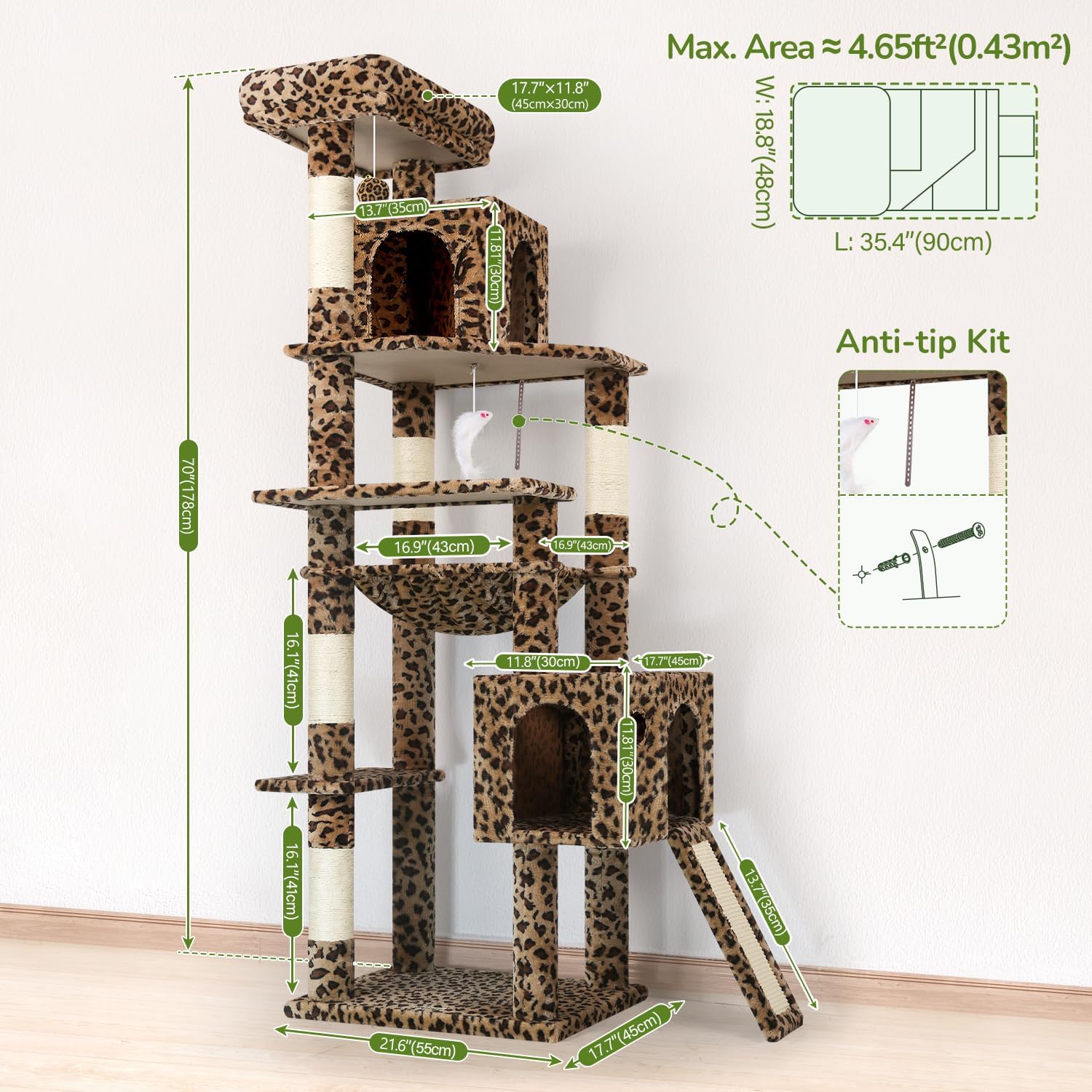 Detalle de Globlazer Heavy Duty Cat Tree Tower 70inch Pro Leopard Print