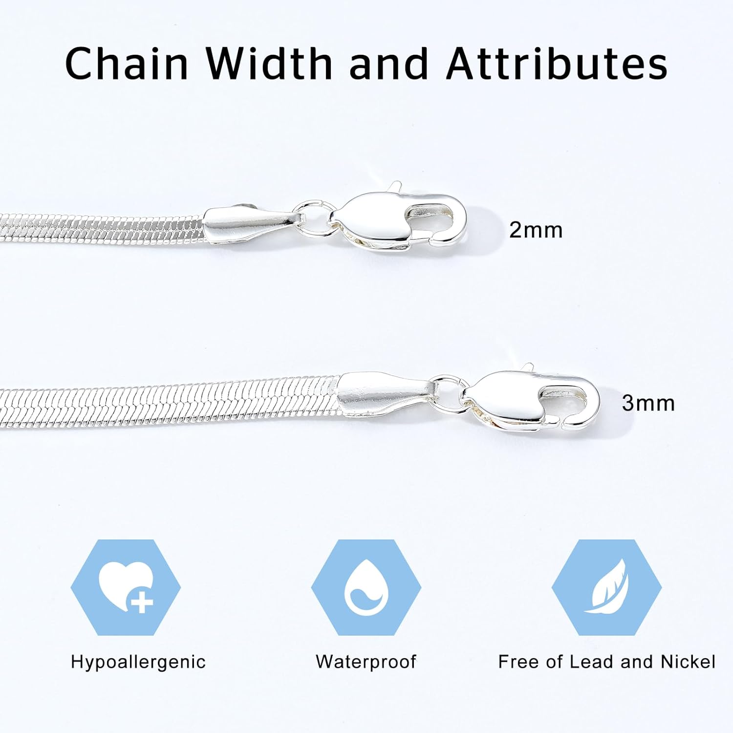 Thumbnail 3 de Esmoly Collana Serpente in Argento 925 – 2/3 mm, 16–24 pollici, per Donna