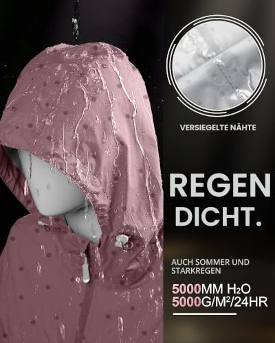 Thumbnail 3 de 33,000ft Damen Dünne wasserdichte Faltbare Regenmanteljacke mit Kapuze – winddicht, atmungsaktiv und packbar