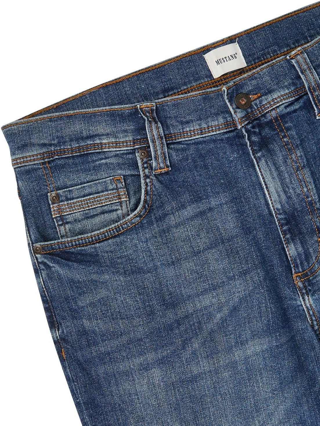 Detalle de MUSTANG Herren Stretch-Jeans Straight Fit Washington (lang) – Denim in Blau/Schwarz