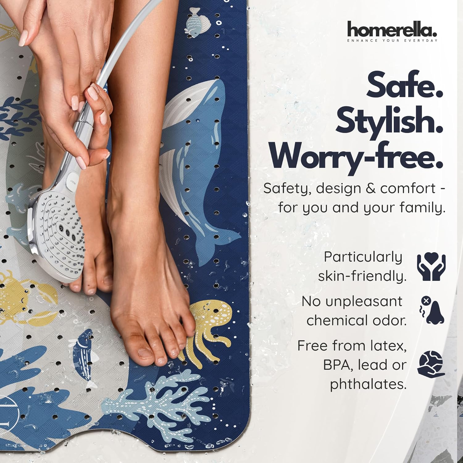 Thumbnail 1 de Homerella Bath Mat Non Slip Anti Mould Kids 100x40cm Deep Blue Sea