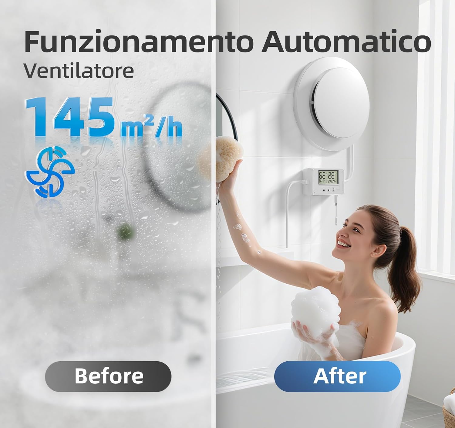 Detalle de BUMSOU Ventole di aerazione 100mm con sensore di umidità, sensore di temperatura e timer P109