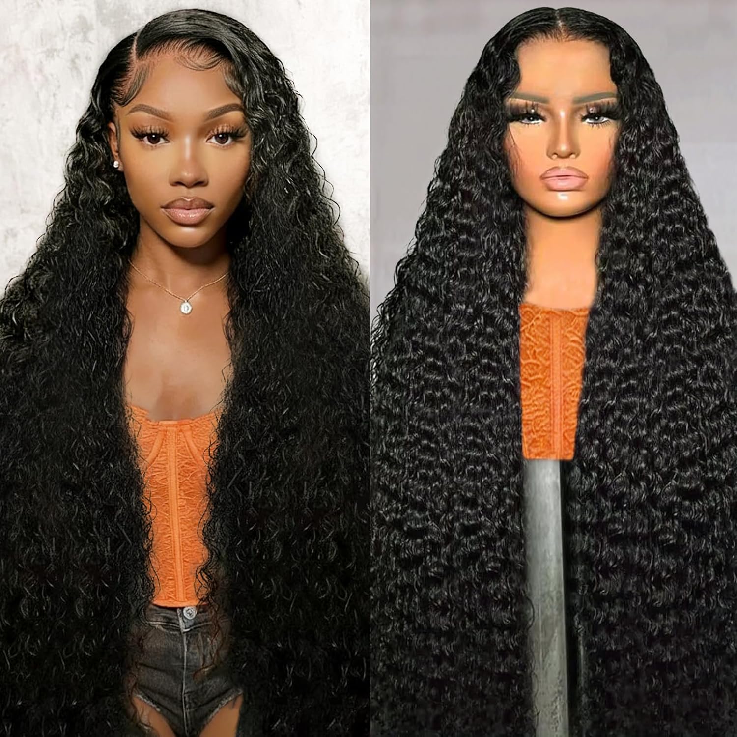Detalle de SYHGK 30 Inch Deep Wave Lace Front Wig – 13x6 HD, Human Hair, Pre-Plucked with Baby Hairs