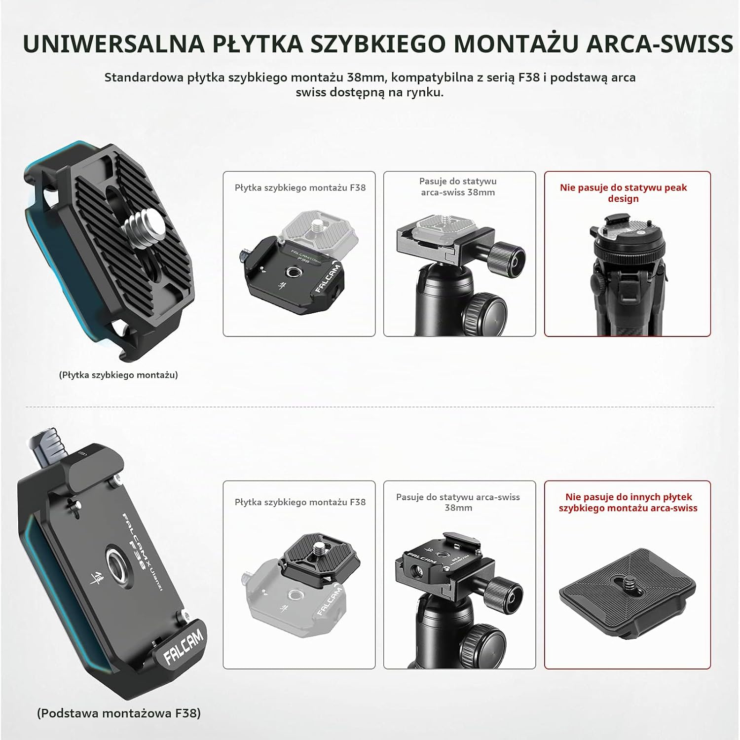 Detalle 2 de FALCAM F38 2268 – zestaw szybkozłączki do aparatu, Arca-Swiss 38 mm