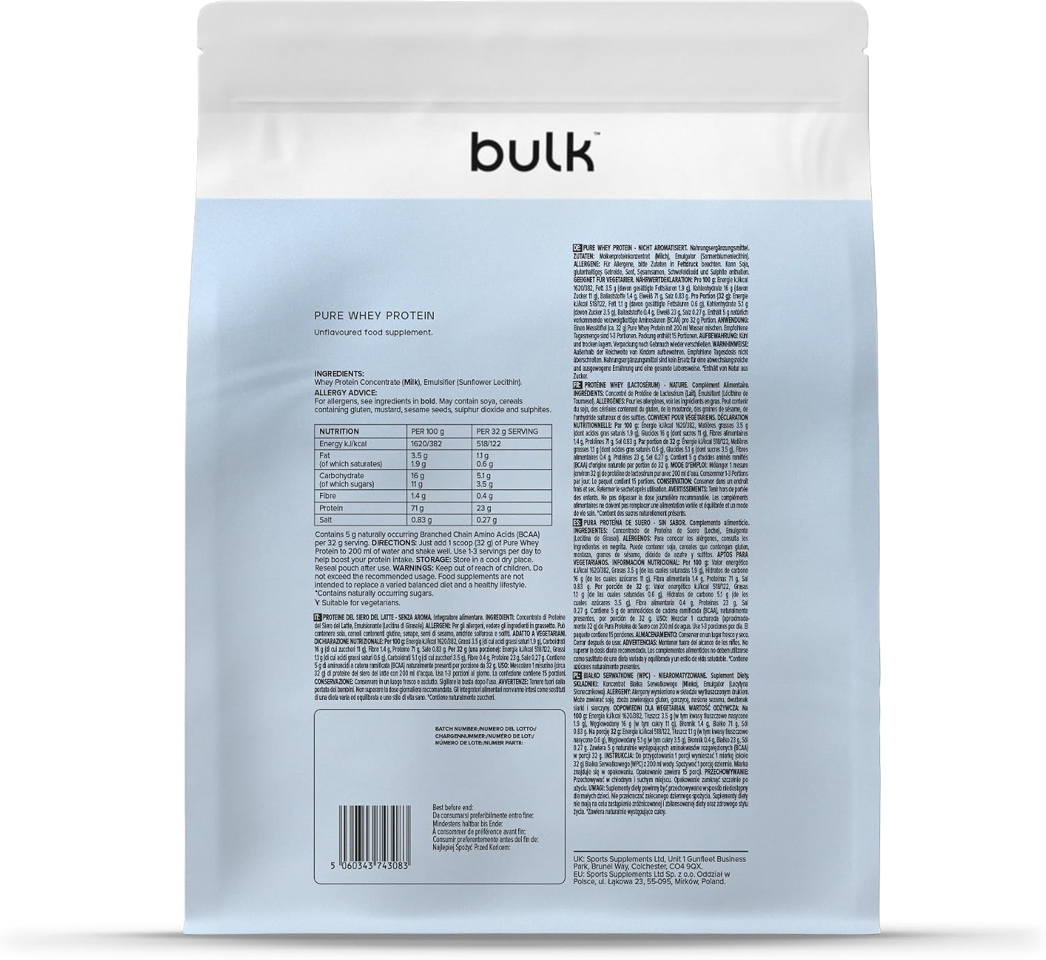 Thumbnail 5 de Bulk Pure Whey Protein Pulver – Geschmacksneutral, 1 kg von BULK POWDERS