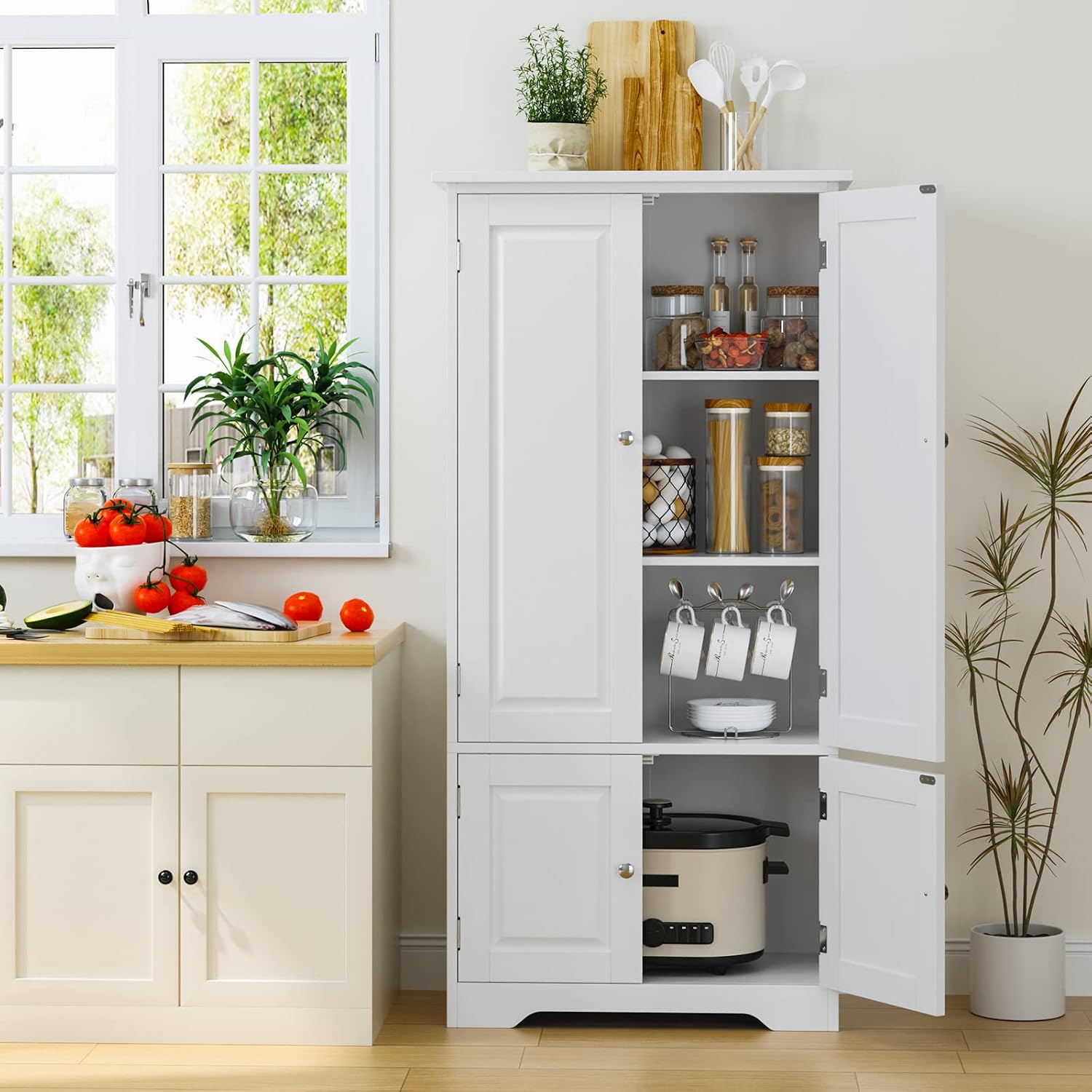 Thumbnail 4 de FOREHILL 771 Tall Kitchen Storage Cabinet, 4 Doors, Adjustable Shelf, White