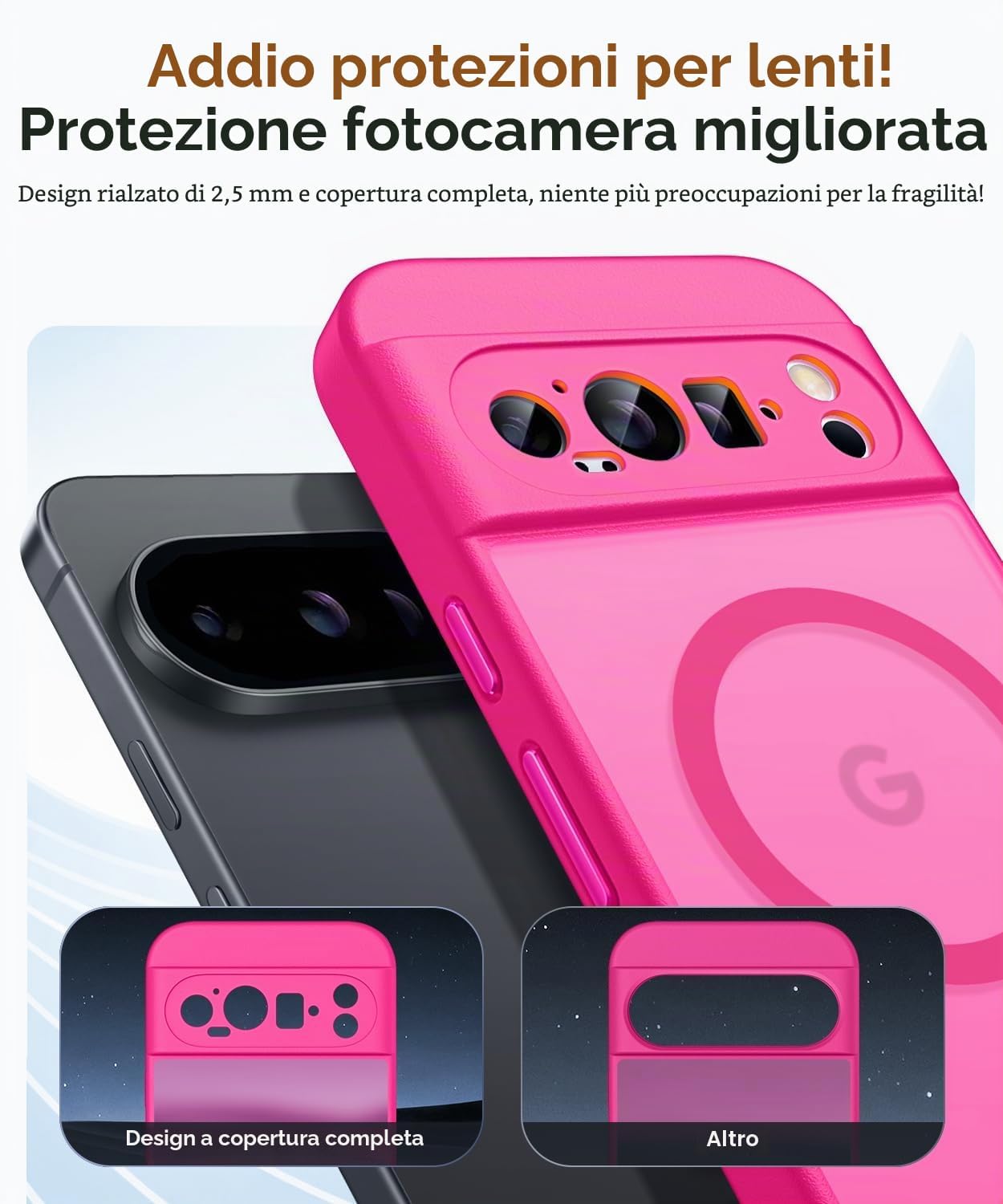 Detalle de CANSHN Cover magnetica per Google Pixel 9 Pro (6,3) – Protezione fotocamera a copertura totale, rosa calda