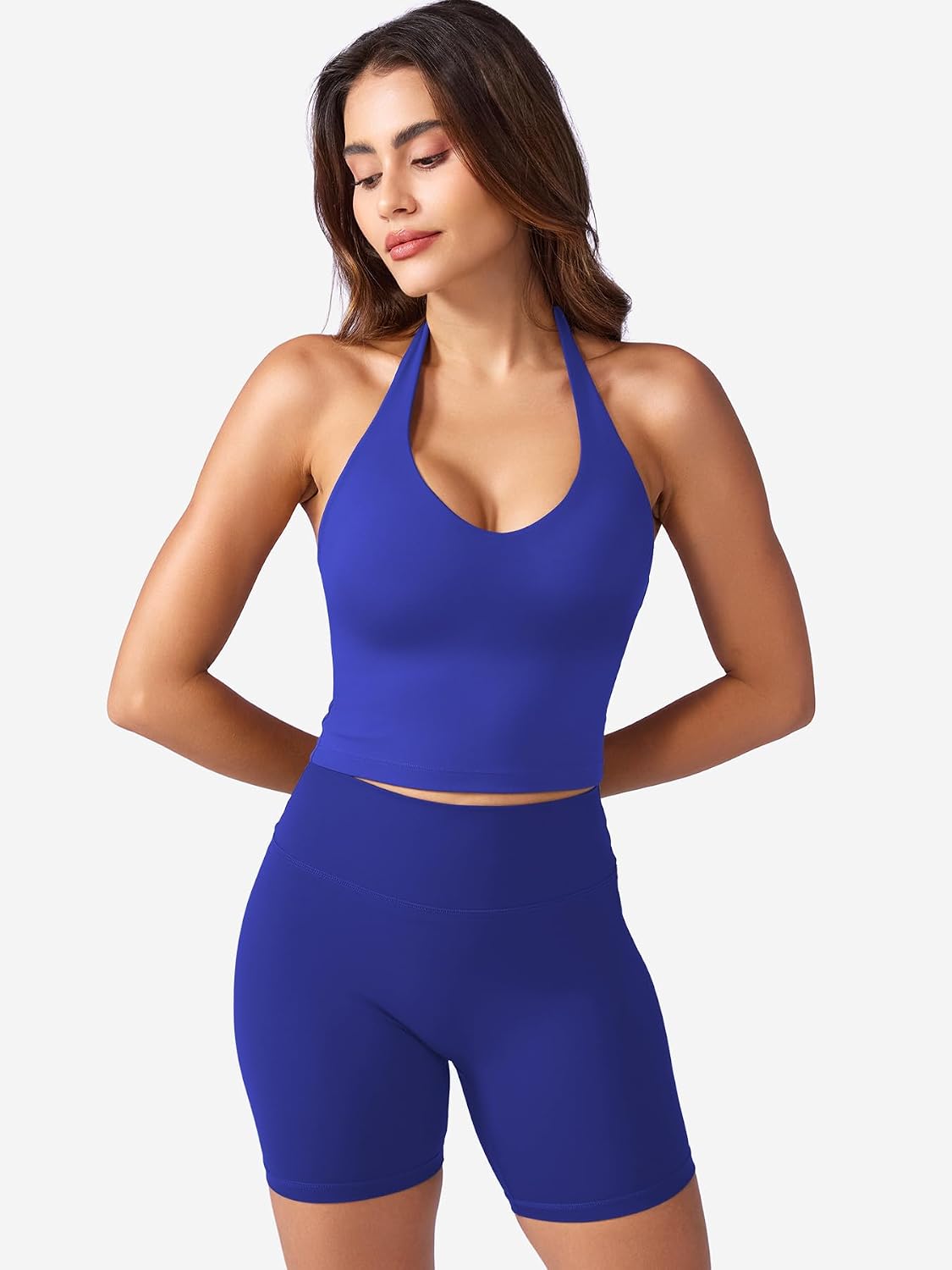 Detalle 1 de YEOREO CoreFlex Women's Halter Crop Tank Top, Padded V-Neck, Backless