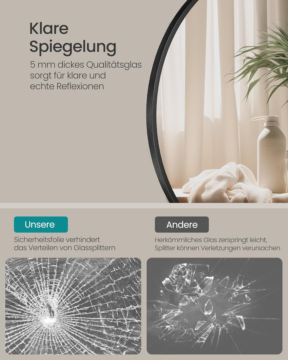 Detalle de SONGMICS LWM103BD03 Rundspiegel 76 cm