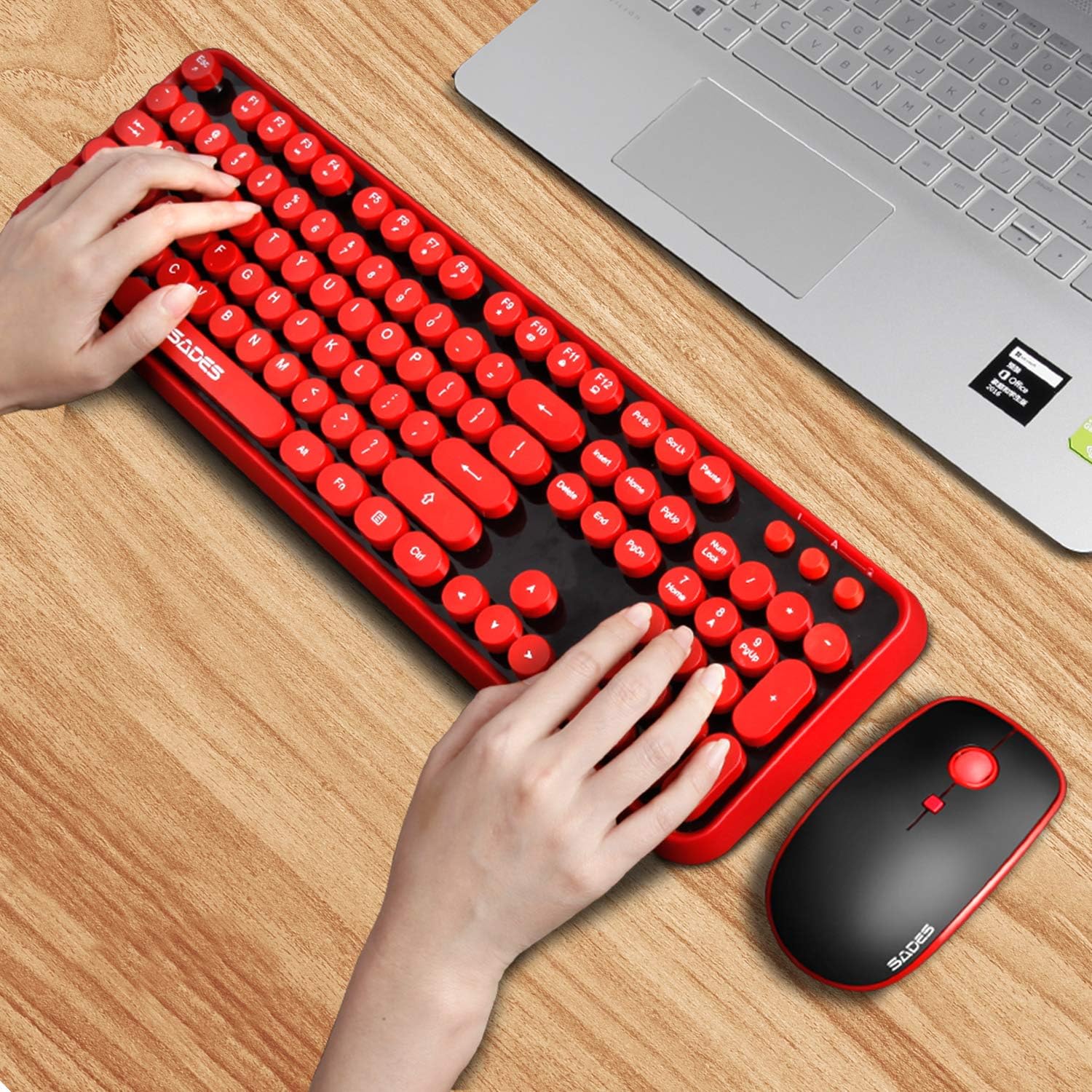 Thumbnail 4 de Red Wireless Keyboard and Mouse Combo: Retro Typewriter Style with Bubble Keycaps