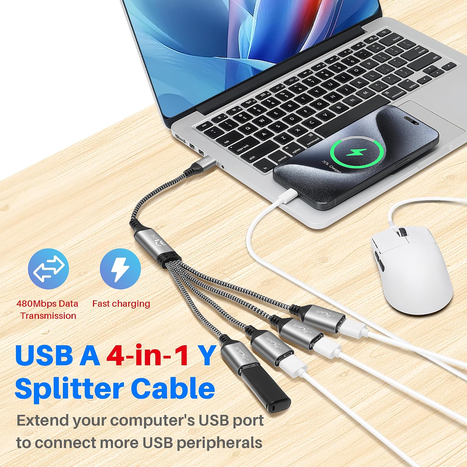 Thumbnail 3 de Mygatti USB-Splitterkabel 4-fach (USB-A auf 4x USB-A), 0,3 m – USB-2.0 Multiport Adapter