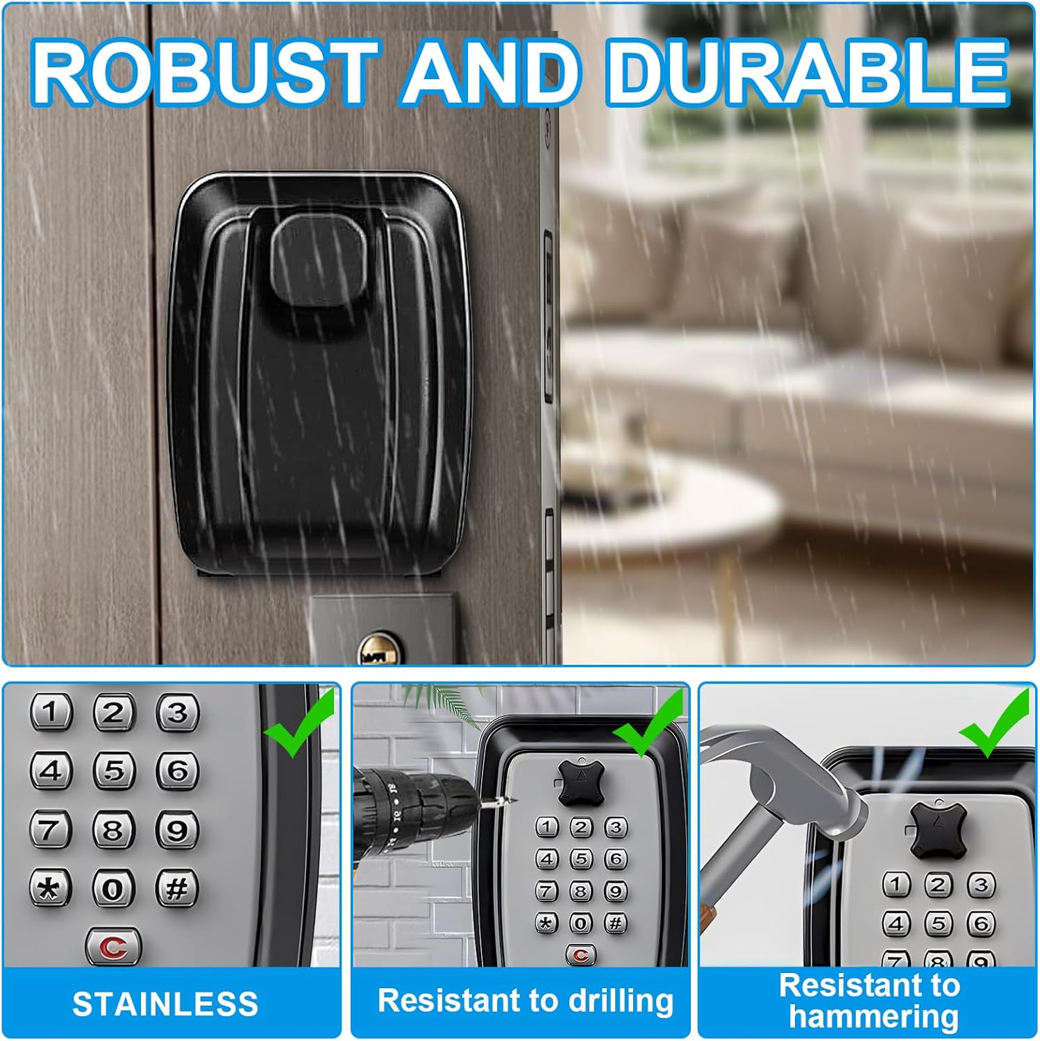 Thumbnail 2 de Key Safe Wall Mounted: Large Outdoor Key Lock Box with 12-Digit Code